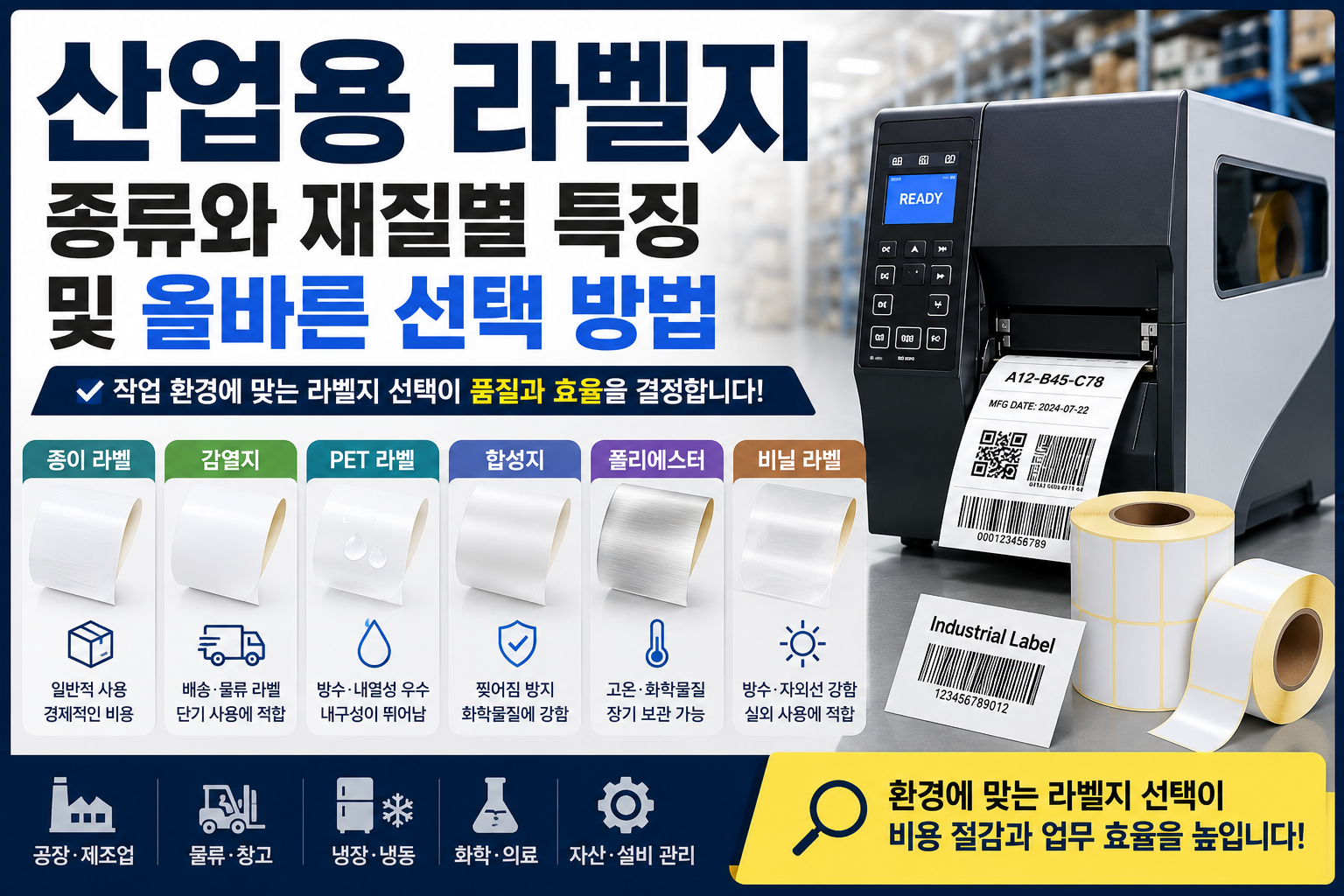 산업용 라벨지 종류와 재질별 특징 및 올바른 선택 방법