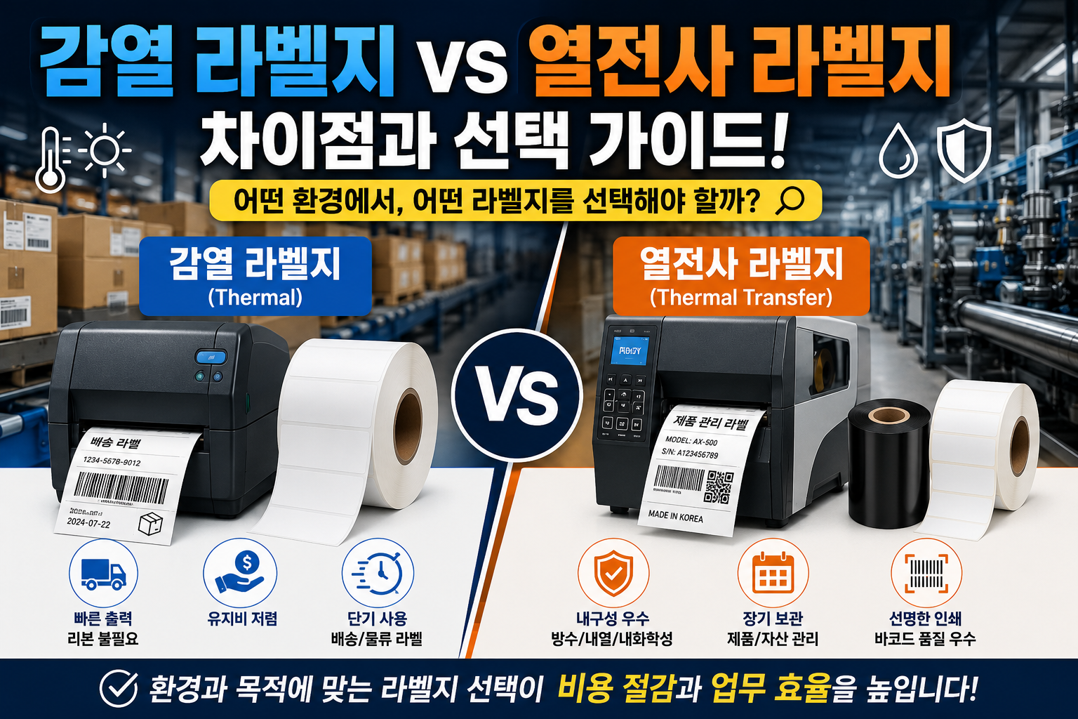 감열 라벨지와 열전사 라벨지의 차이점, 어떤 환경에서 선택해야 할까?